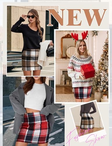 Trendy AURUZA High Waist Plaid Mini Skirts for Women Christmas Fall Winter