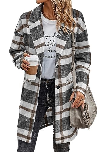 PrettyGarden Women's Plaid Winter Jacket With Pockets — Grey White