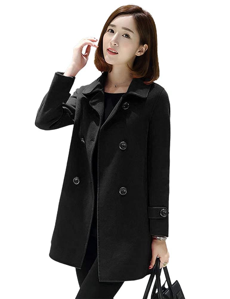 Ylingjun Women's Classic Fit Double Breasted Wool Pea Coat Outwear
