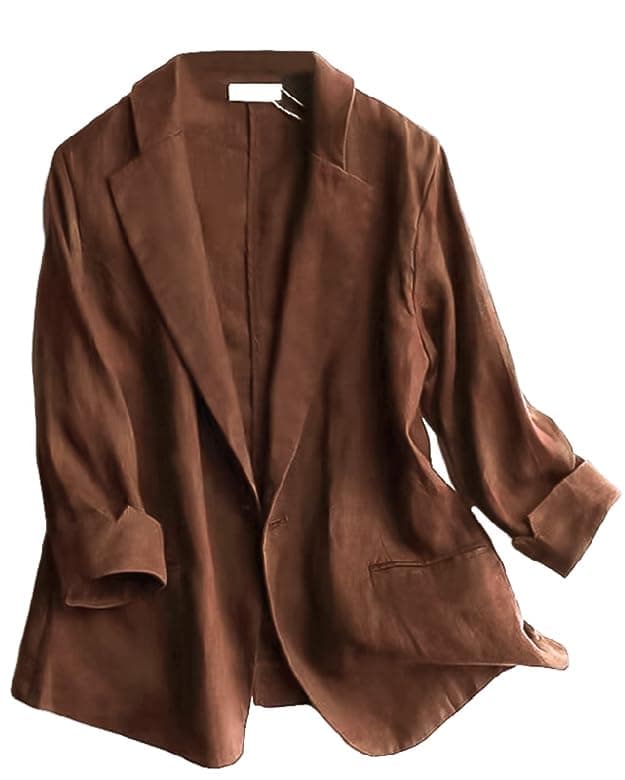 IDEALSANXUN Linen Women's 3/4 Sleeve Lightweight Blazer — 1-coffee
