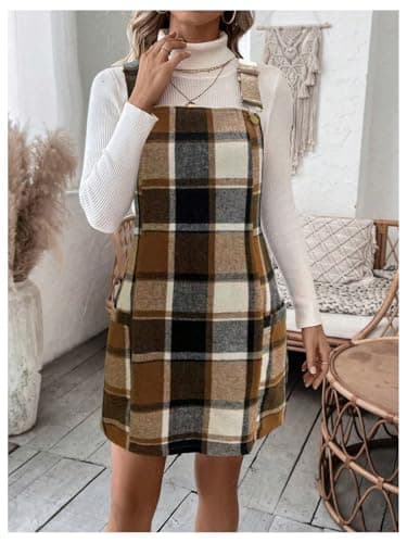 Milumia Women's Plaid Sleeveless Flannel Pinafore Dress