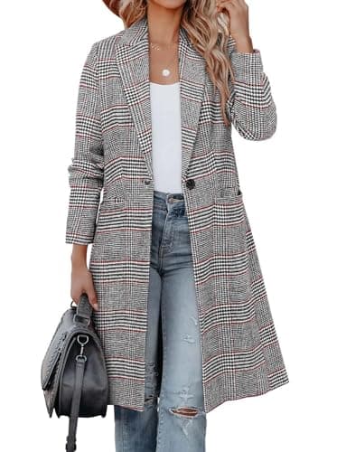 CHICZONE Women's Mid-Length Notch Lapel Double Breasted Wool Coat Winter Overwear — B-houndstooth Red