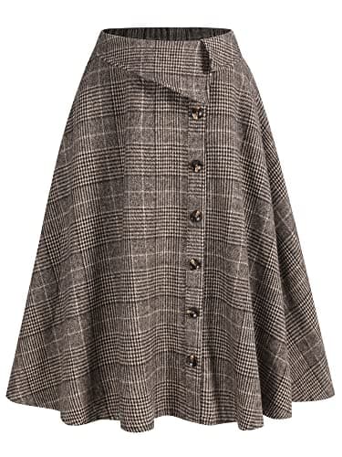 ZAFUL Women's Winter Plaid A-Line Midi Skirt with Pockets