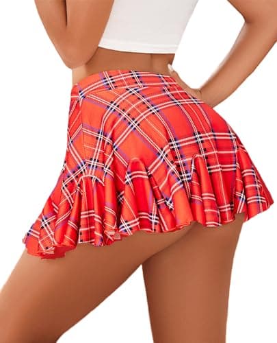 Avidlove Mini Pleated High Waist Skater Skirt — Red Plaid