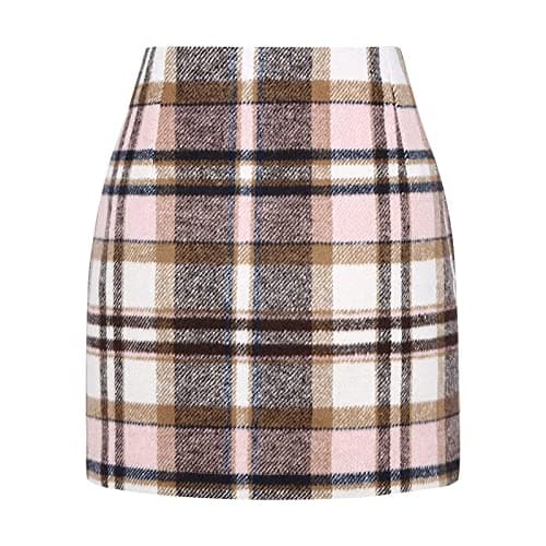 Elastic Waist Zipper Pencil Skirt: Vintage Women's Plaid Mini Above Knee Short Skirts — 03-brown Plaid