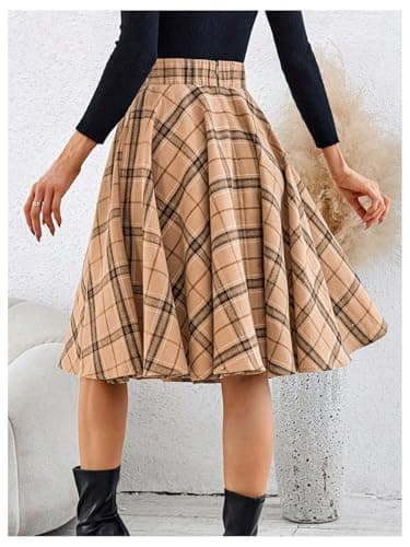 MakeMeChic High-Waisted Plaid Midi Skirt
