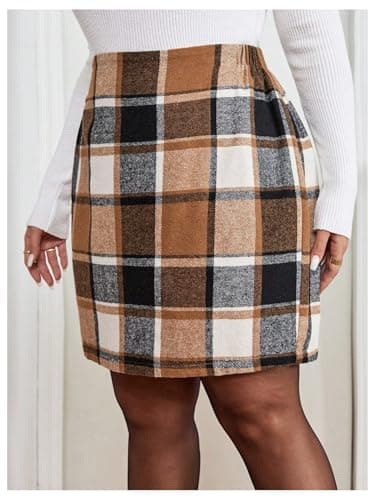 SHENHE Women's Plus Size High Waisted Elegant Straight Plaid Mini Skirt