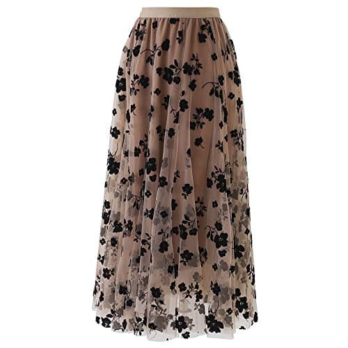 CHICWISH Women's 3D Posy Double-Layered Midi Skirt
