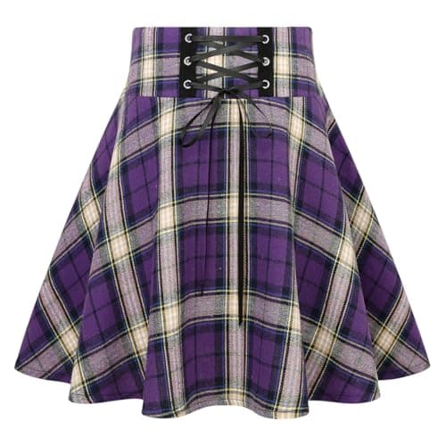 2024 Gothic Plaid Mini Skirts for Women - Short High Waist — Plaid Purple 01