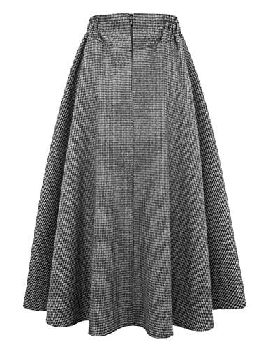 Women's High Waisted Wool Plaid A-line Long Skirt for Fall/Winter