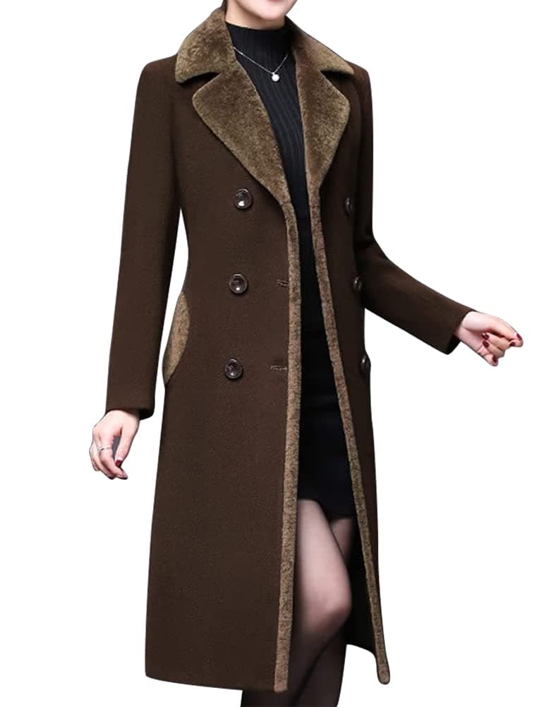 Women's Double Breasted Wool Peacoat with Fur Collar by IDEALSANXUN