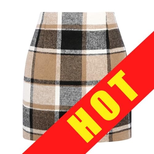 Women's Plaid Wool Mini Skirt for Fall and Winter — Brown New