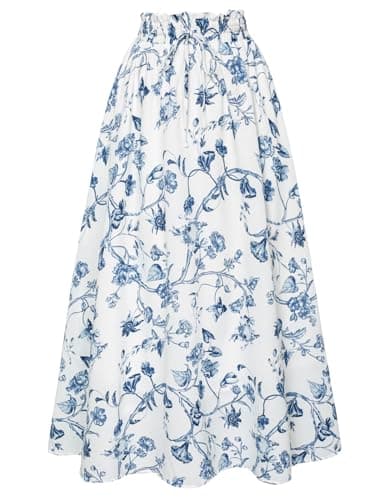 Scarlet Victorian Maxi Skirts for Women Summer Floral Pockets