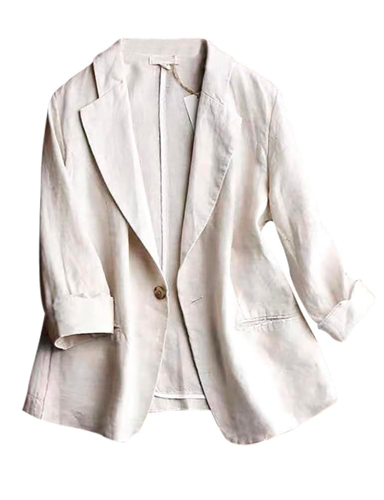IDEALSANXUN Linen Women's 3/4 Sleeve Lightweight Blazer