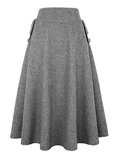 Women's High Waisted Wool Plaid A-line Long Skirt for Fall/Winter