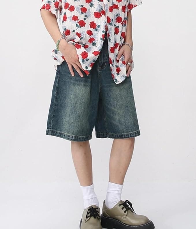 CUTEGAL Unisex Mid Rise Denim Jorts Wide Leg Casual Pants