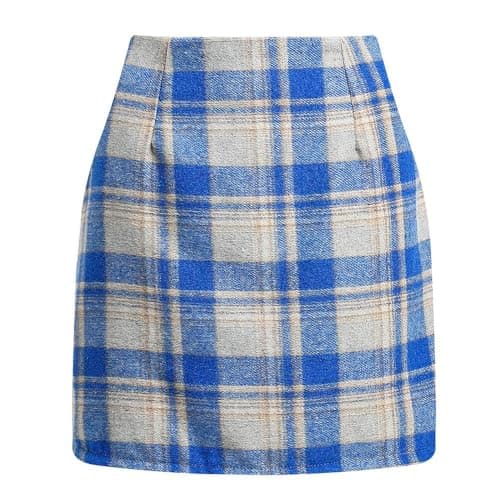 Womens High Waisted Wool Plaid Mini Skirt — 01-royal Blue