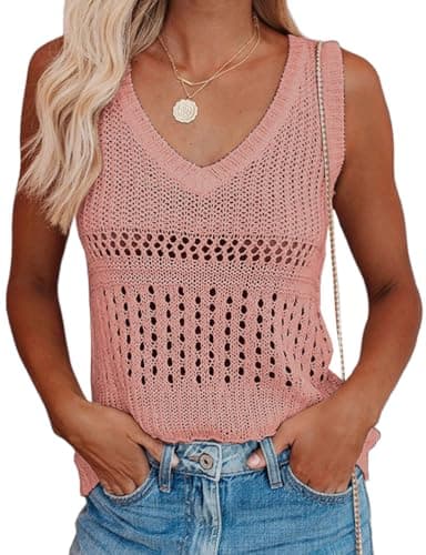 IDEALSANXUN Women's V-Neck Sleeveless Pullover Knit Sweater Top — Pink