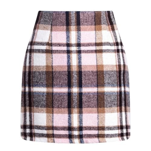 Elastic Waist Zipper Pencil Skirt: Vintage Women's Plaid Mini Above Knee Short Skirts — 02-red Plaid
