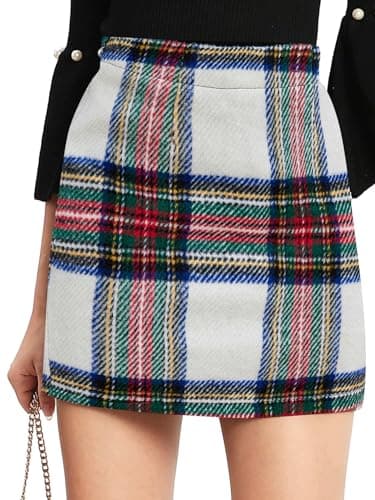 Floerns Women's Plaid High Waist Mini Skirt — White Multi
