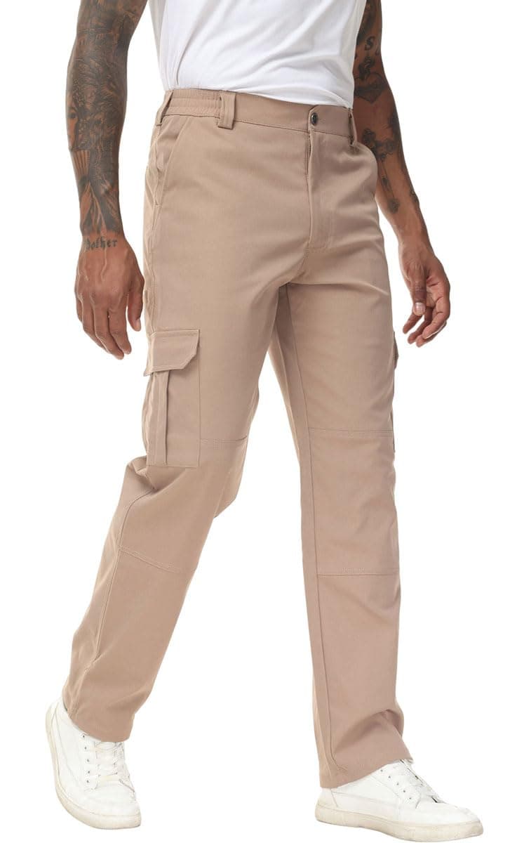Soojun Men's Elastic Waist Relaxed Fit Stretch Cargo Pants