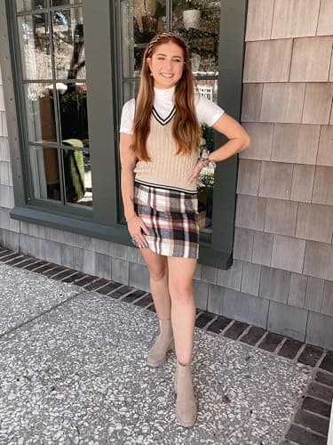 Dqbeng High-Waisted Flannel Plaid Skirt for Women