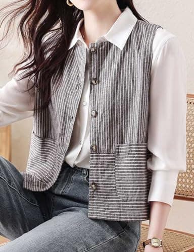 Women's Striped Cotton Linen Tank Top