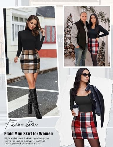 Trendy AURUZA High Waist Plaid Mini Skirts for Women Christmas Fall Winter