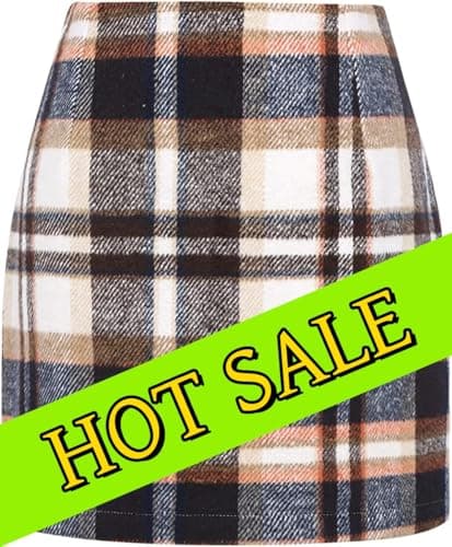 Women's High Waist Plaid Wool Mini Skirt — Brown 01