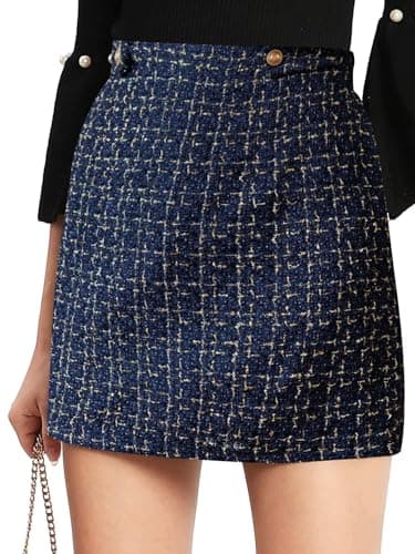 Floerns Women's Plaid High Waist Mini Skirt — Dark Blue