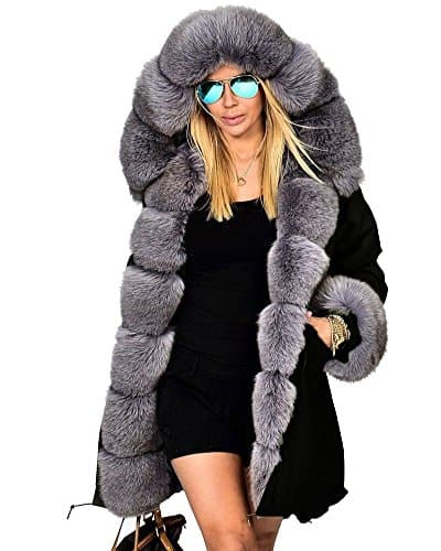 Roiii Women's Warm Winter Thicken Hooded Down Parka Jacket — Black 7008