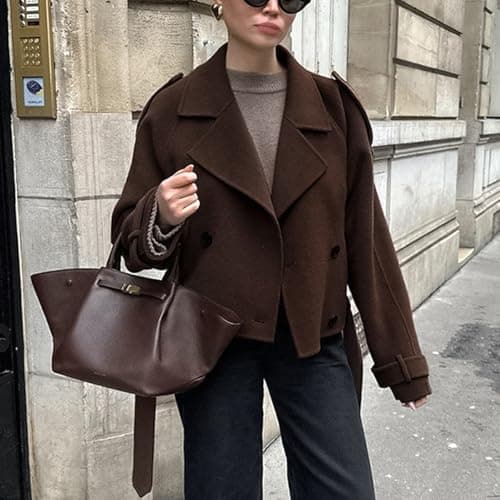 IDEALSANXUN Women's 2024 Fall Cropped Wool Trench Blazer Overcoat
