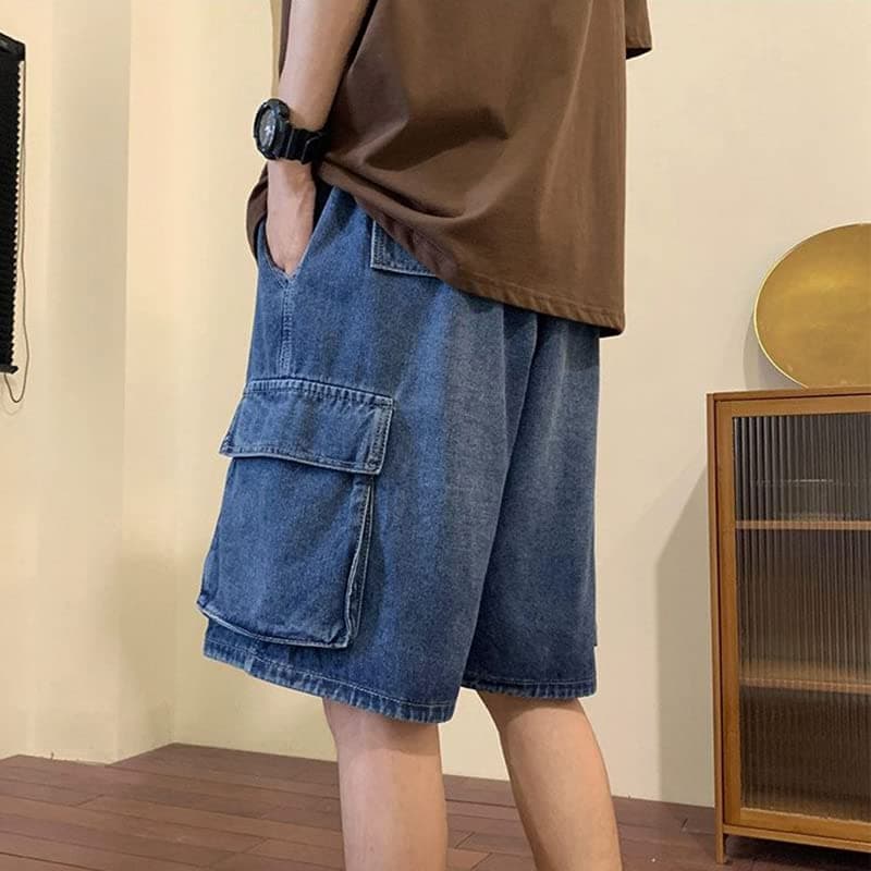 POHADON Men's Baggy Denim Shorts Casual Hip Hop Y2K Cargo Jeans