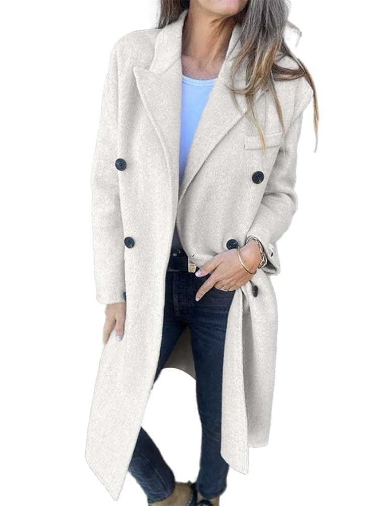 IDEALSANXUN Women's Long Wool Trench Coat Dress Fall Winter Double Breasted