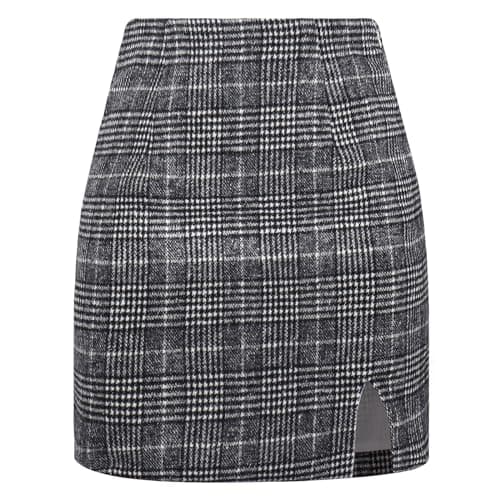 Ibeauti Women's High Waist Plaid Mini Pencil Skirt with Side Split — Plaid Black