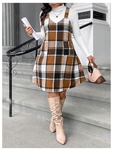 Floerns Plus Size Women's Plaid Sleeveless Pinafore Dress