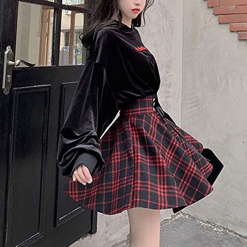 YANOOLH Women's Plaid A-line School Skirt