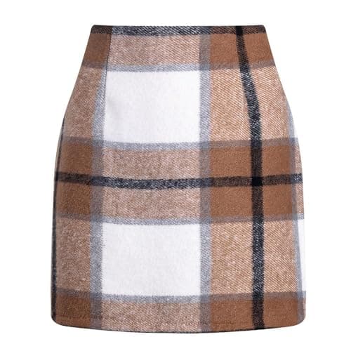 Womens High Waisted Wool Plaid Mini Skirt — 01-camel
