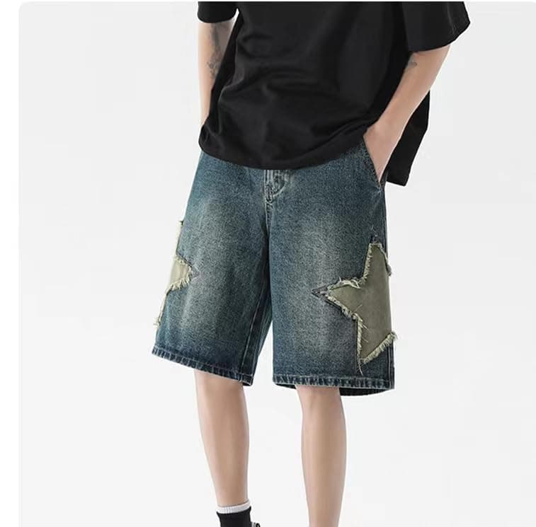 LAPRBY Y2K Blue Denim Straight Leg Shorts Grunge Streetwear