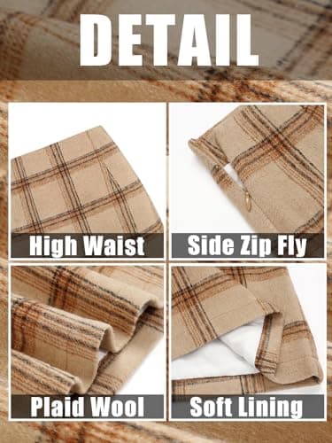 WIFFGO Women's High-Waisted Plaid Wool Mini Skirt