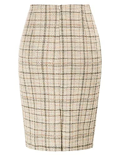 KKate Kasin Women's Elastic Waist Stretch Tweed Pencil Skirt