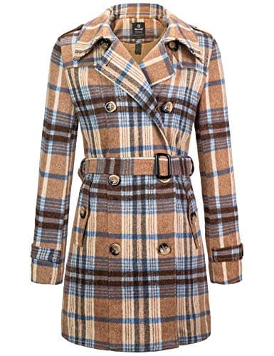 Women's Double Breasted Winter Trench Coat with Belt by Wantdo — Yellow Plaid