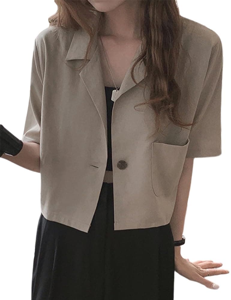 Cropped Blazers for Women: Casual Lightweight Cotton Linen Jacket