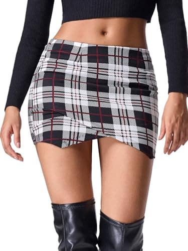 EXLURA Women's Plaid High-Waist Mini Skirt Y2K Fashion — Black White Plaid