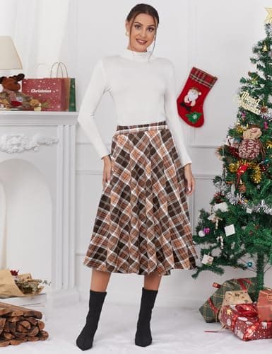 Women's Plaid A-line Pleated Skirt with Elastic Waist