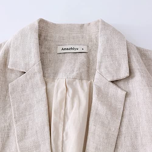 Amazhiyu Women's Pure Linen Long Sleeve Office Blazer Jackets