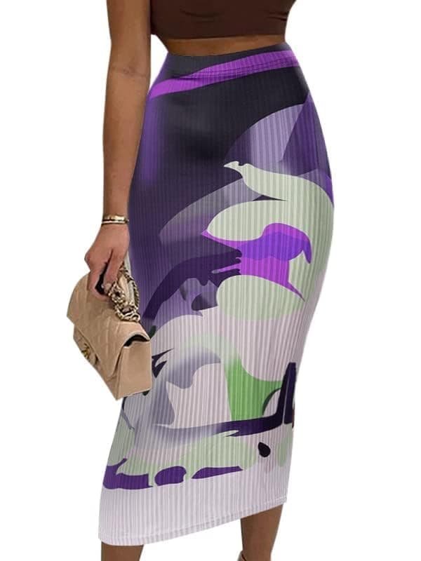 Avanova Women's Floral Print Pencil Midi High-Waisted Skirt — Purple
