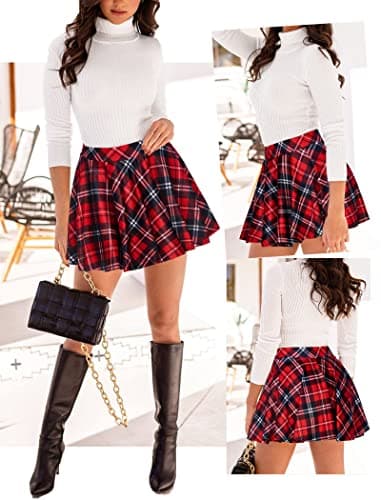 Avidlove Plaid High Waist A-Line Mini Skirt for Schoolgirl