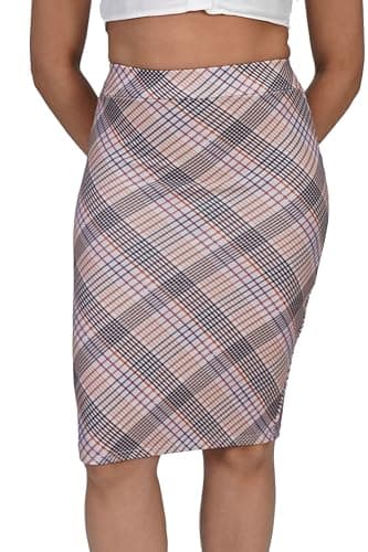 Pretty Print High Waist Pencil Skirt Size 4-18 — Nude Tartan