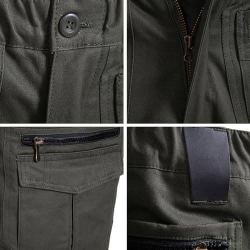 Mylldey Mens Regular Fit Elastic Waist 12 Pockets Cotton Cargo Shorts